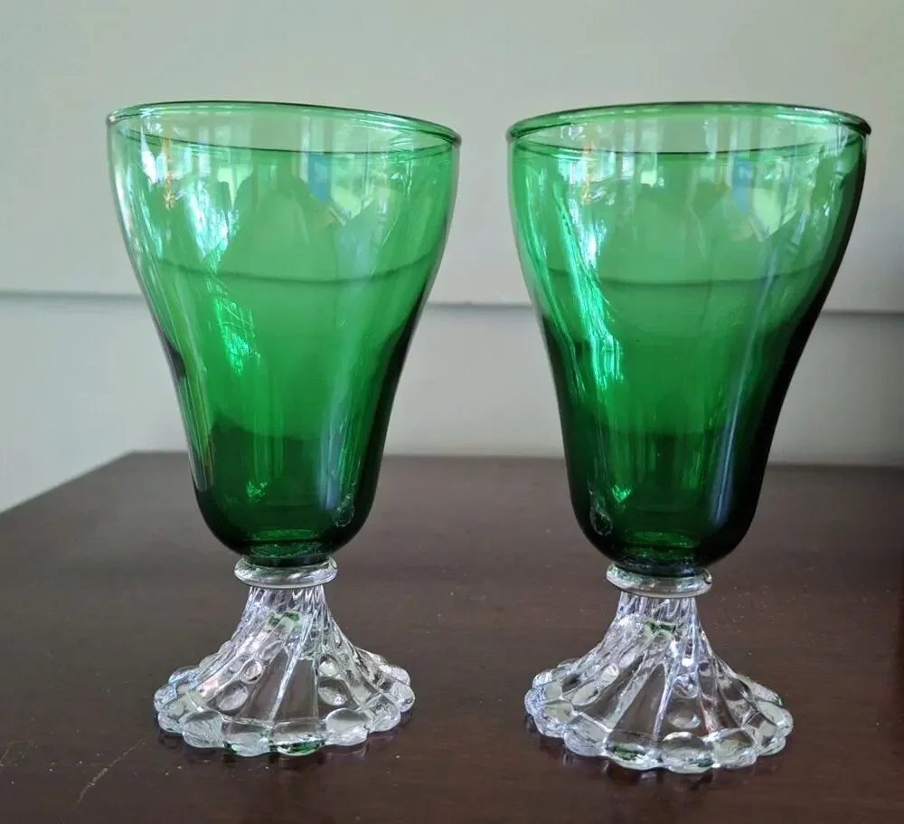 Pair Vintage Anchor Hocking Burple Inspiration Forest Green Water Goblets
